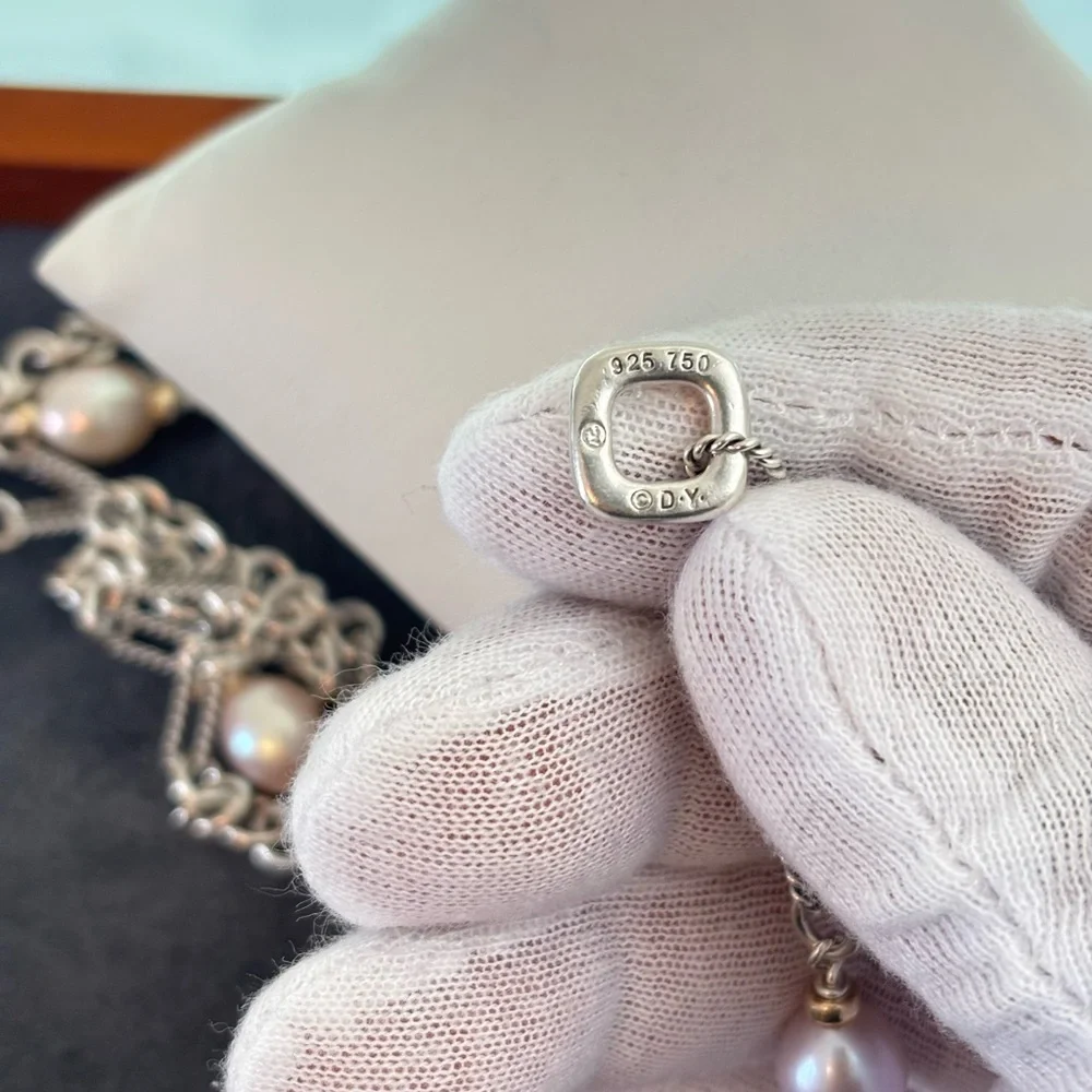 David Yurman 925 & 18k Gold Bijoux Pearl Station Necklace 36.5